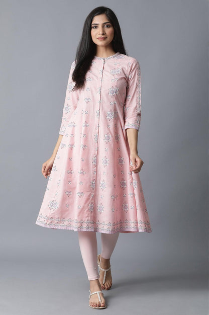 Soft Pink Printed kurta-Tights Set - wforwoman