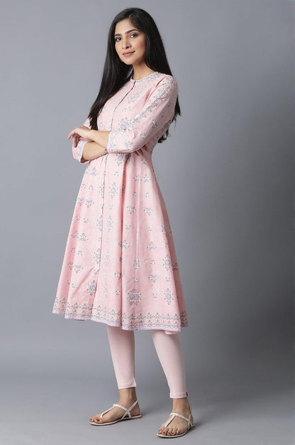 Soft Pink Printed kurta-Tights Set - wforwoman