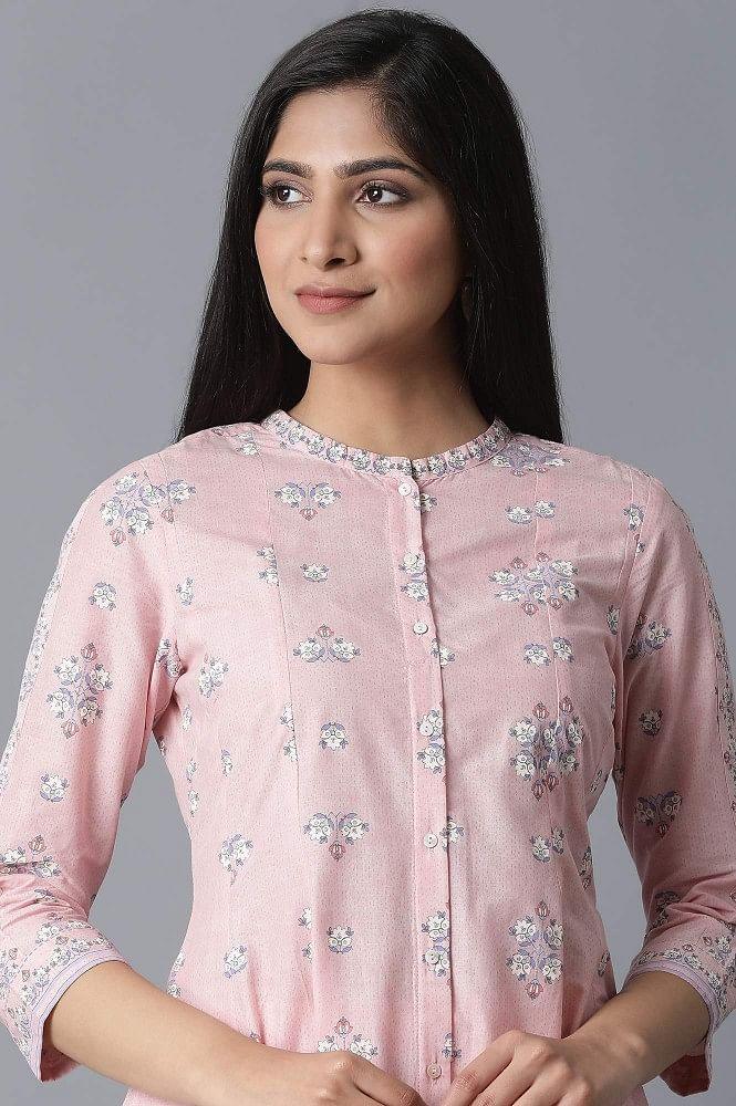 Soft Pink Printed kurta-Tights Set - wforwoman