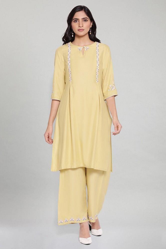 Buttercup Yellow kurta-Parallel Pants Set - wforwoman