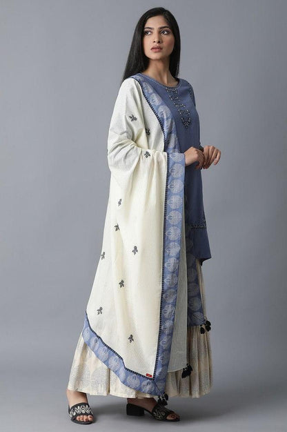 Blue kurta-Printed Sharara-Drape Set - wforwoman
