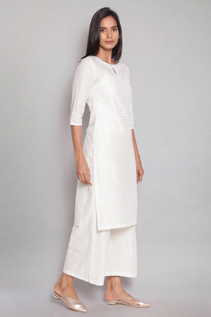 White Floral Printed kurta And Parallel Pants - wforwoman