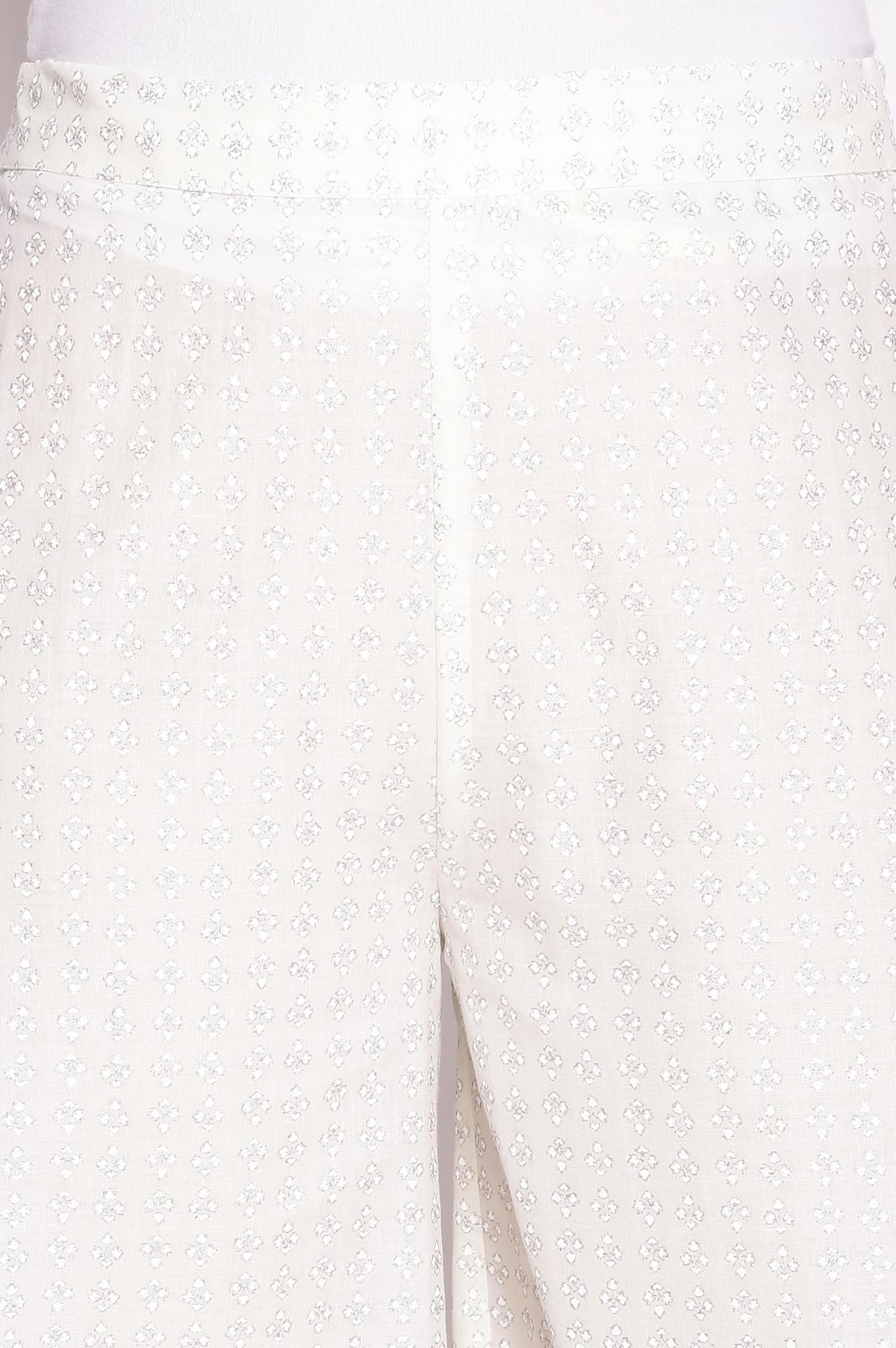 White Floral Printed kurta And Parallel Pants - wforwoman