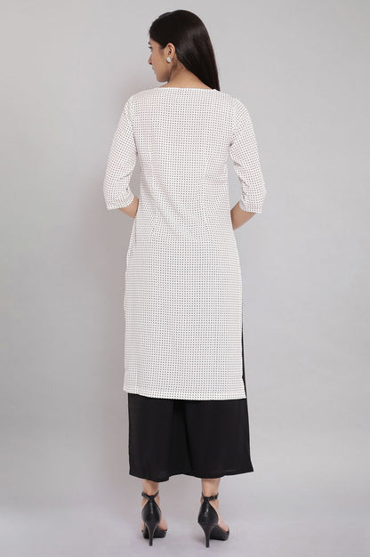 Ecru Printed kurta With Black Parallel Pants