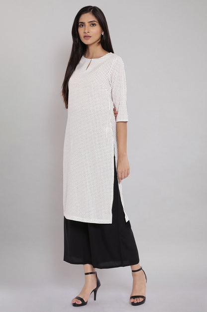 Ecru Printed kurta With Black Parallel Pants