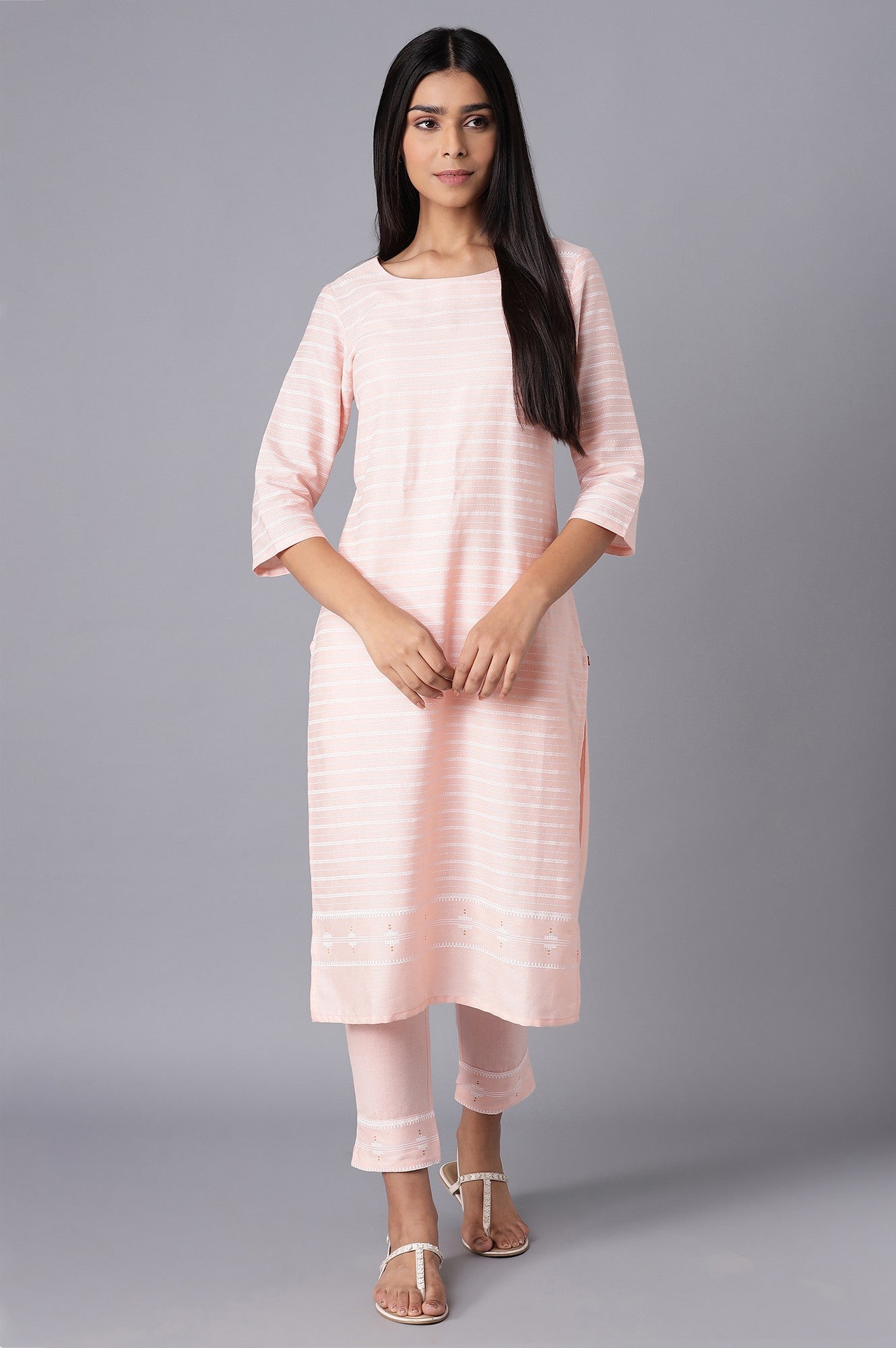 Pink Cotton kurta- Slim Pants Set