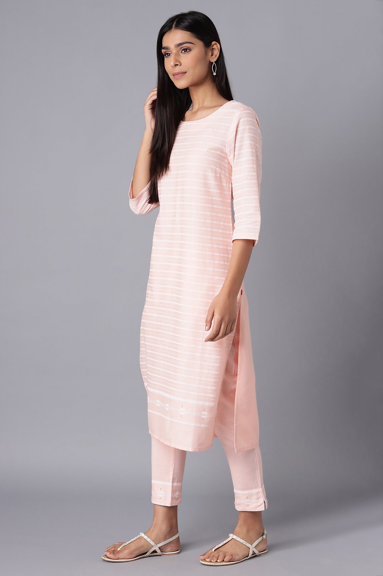 Pink Cotton kurta- Slim Pants Set