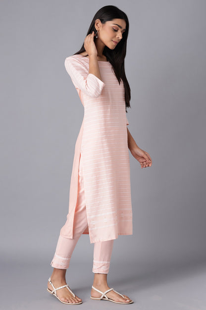 Pink Cotton kurta- Slim Pants Set