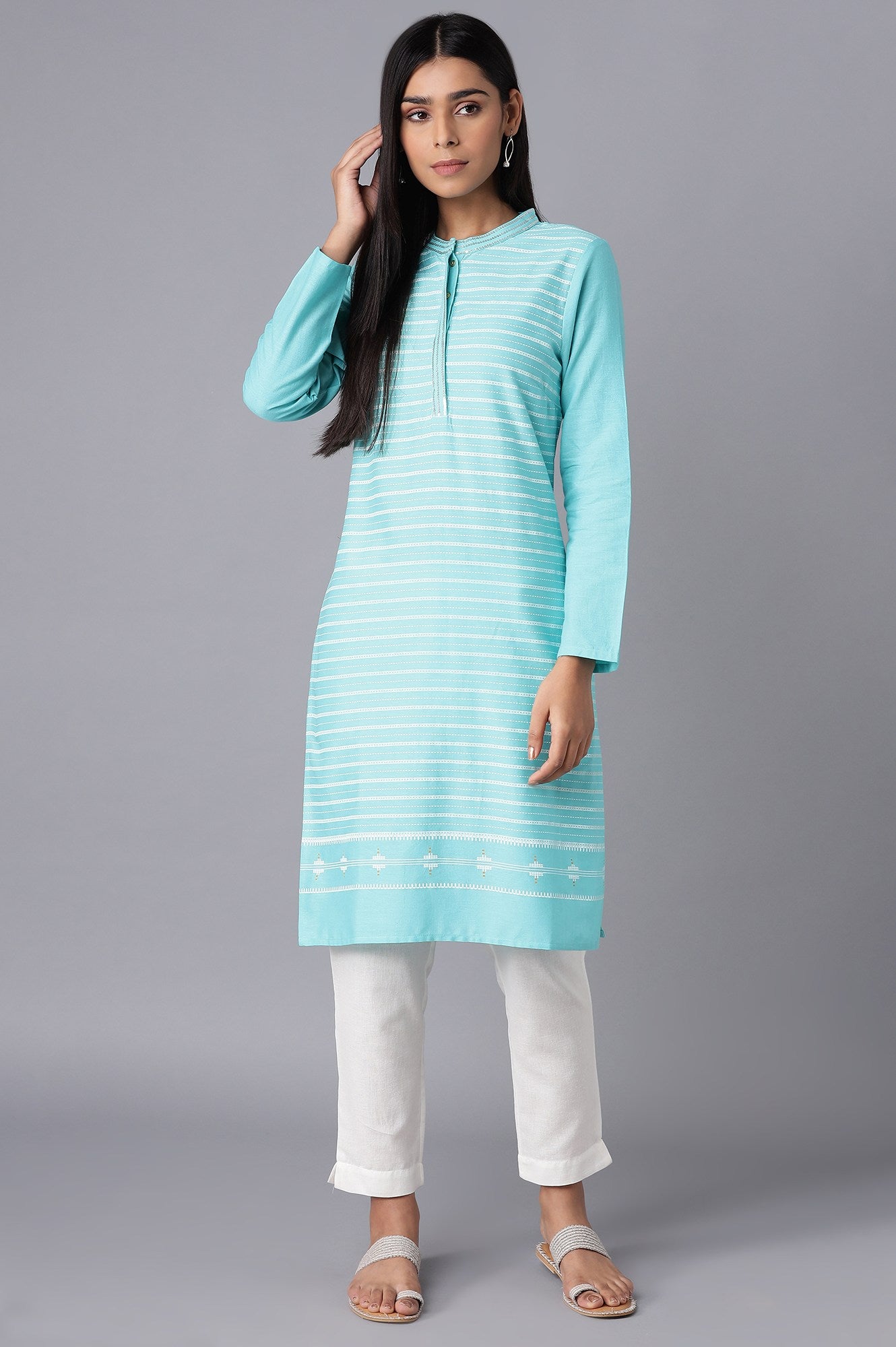 Green Stripes kurta- Slim Pants Set