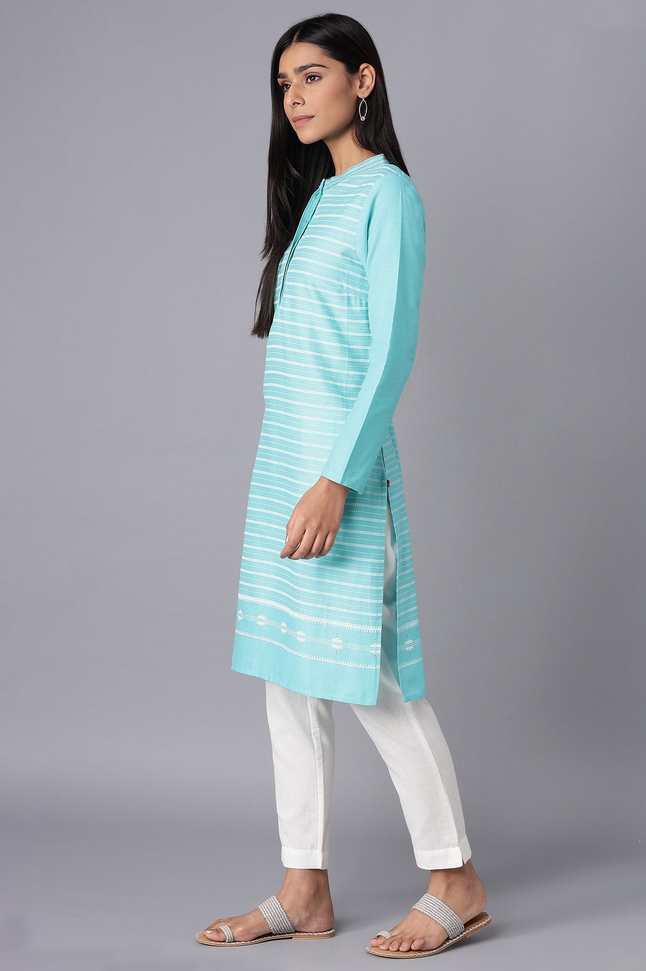 Green Stripes kurta- Slim Pants Set