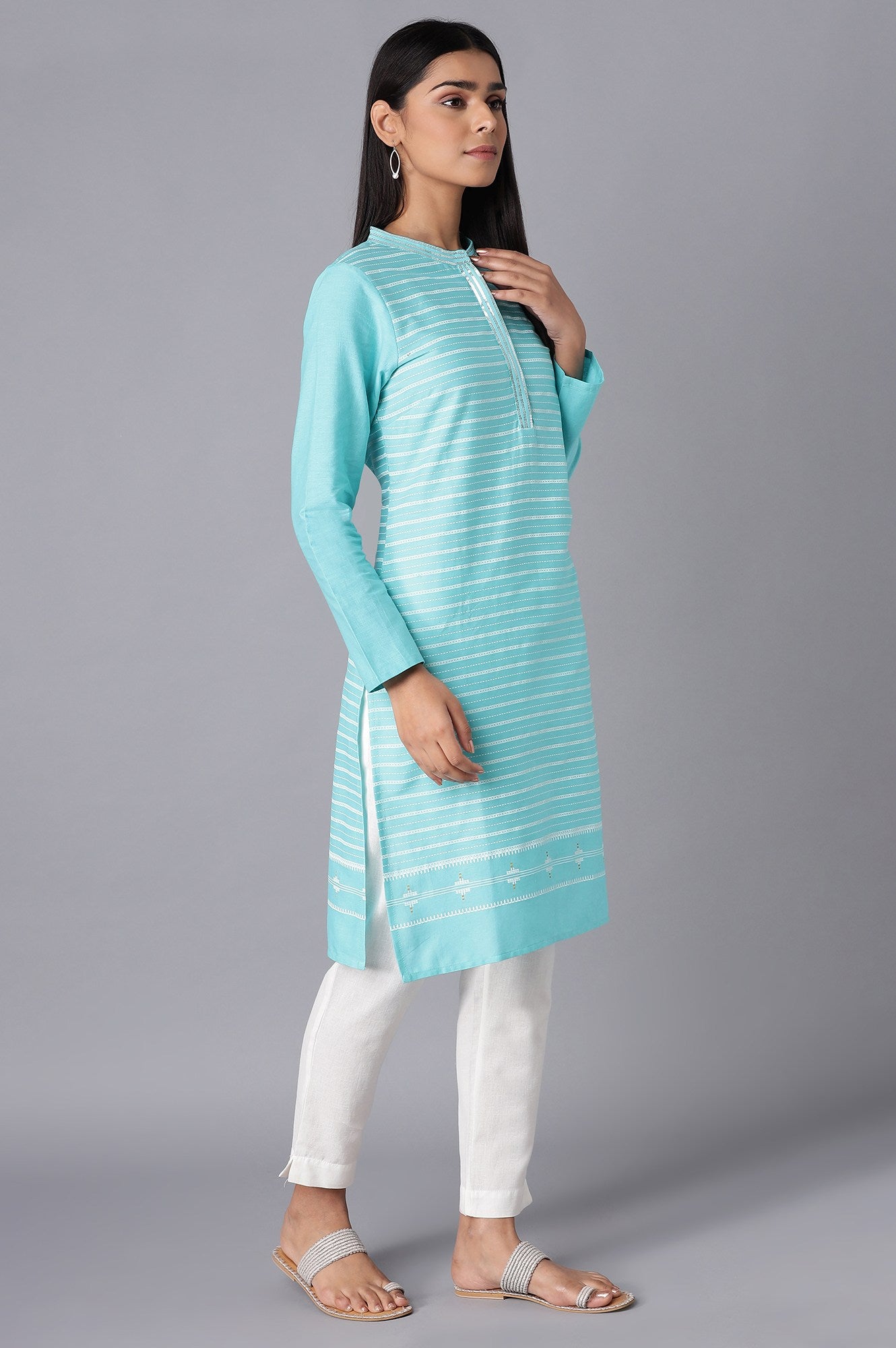 Green Stripes kurta- Slim Pants Set