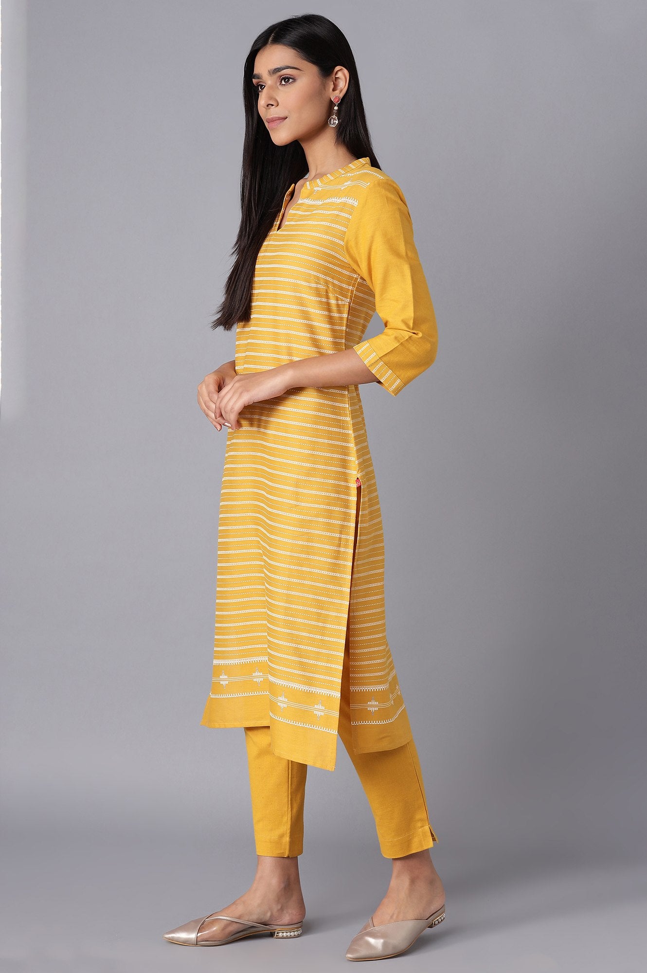 Yellow Stripes kurta- Slim Pants Set