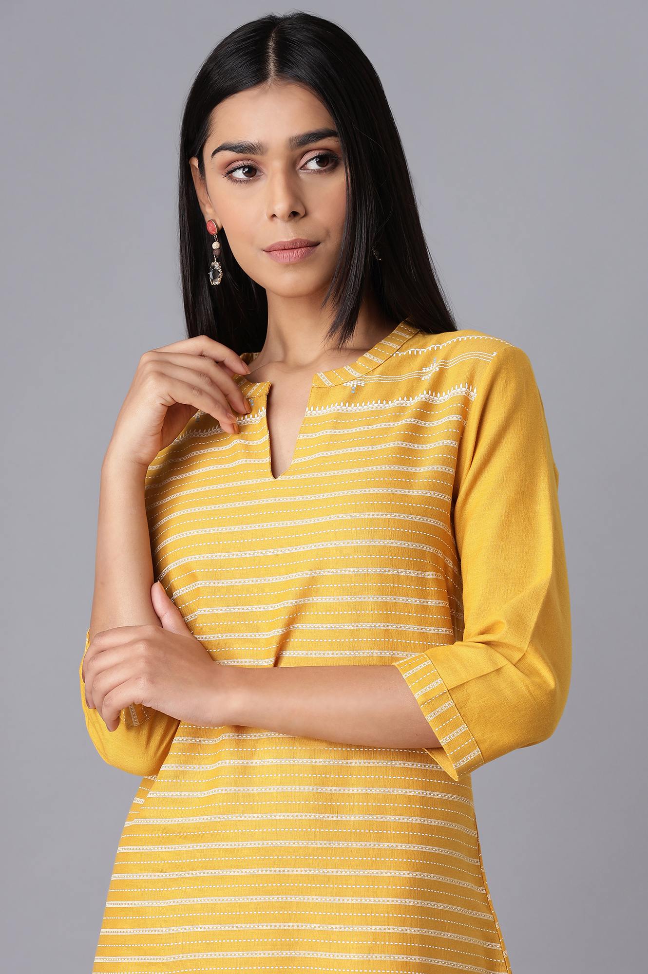 Yellow Stripes kurta- Slim Pants Set