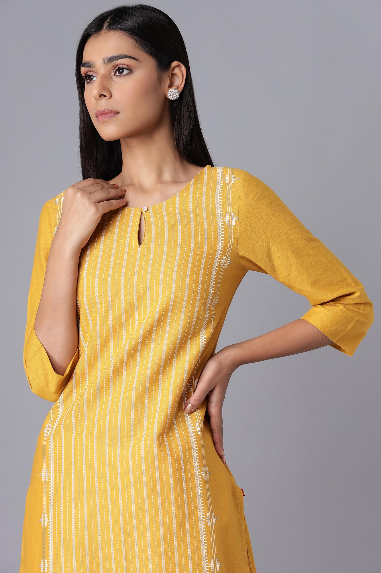 Yellow Stripes kurta- Slim Pants Set