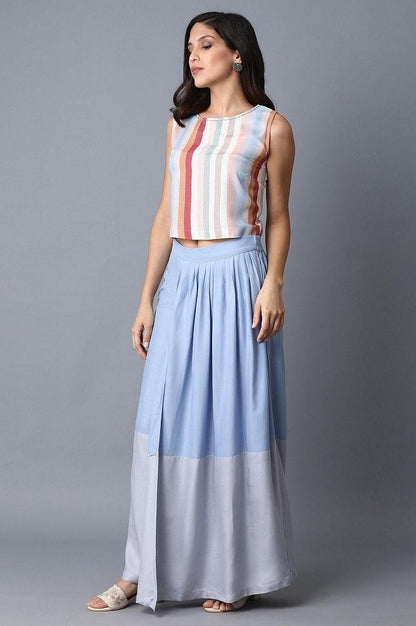 Soft Multicoloured Printed Crop Top-Wrapped Skirt Set - wforwoman