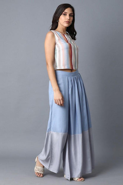 Soft Multicoloured Printed Crop Top-Wrapped Skirt Set - wforwoman
