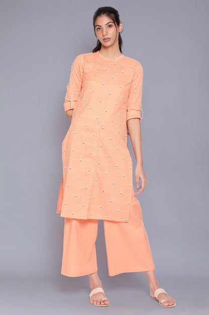 Orange Button Down kurta With Parallel Pants