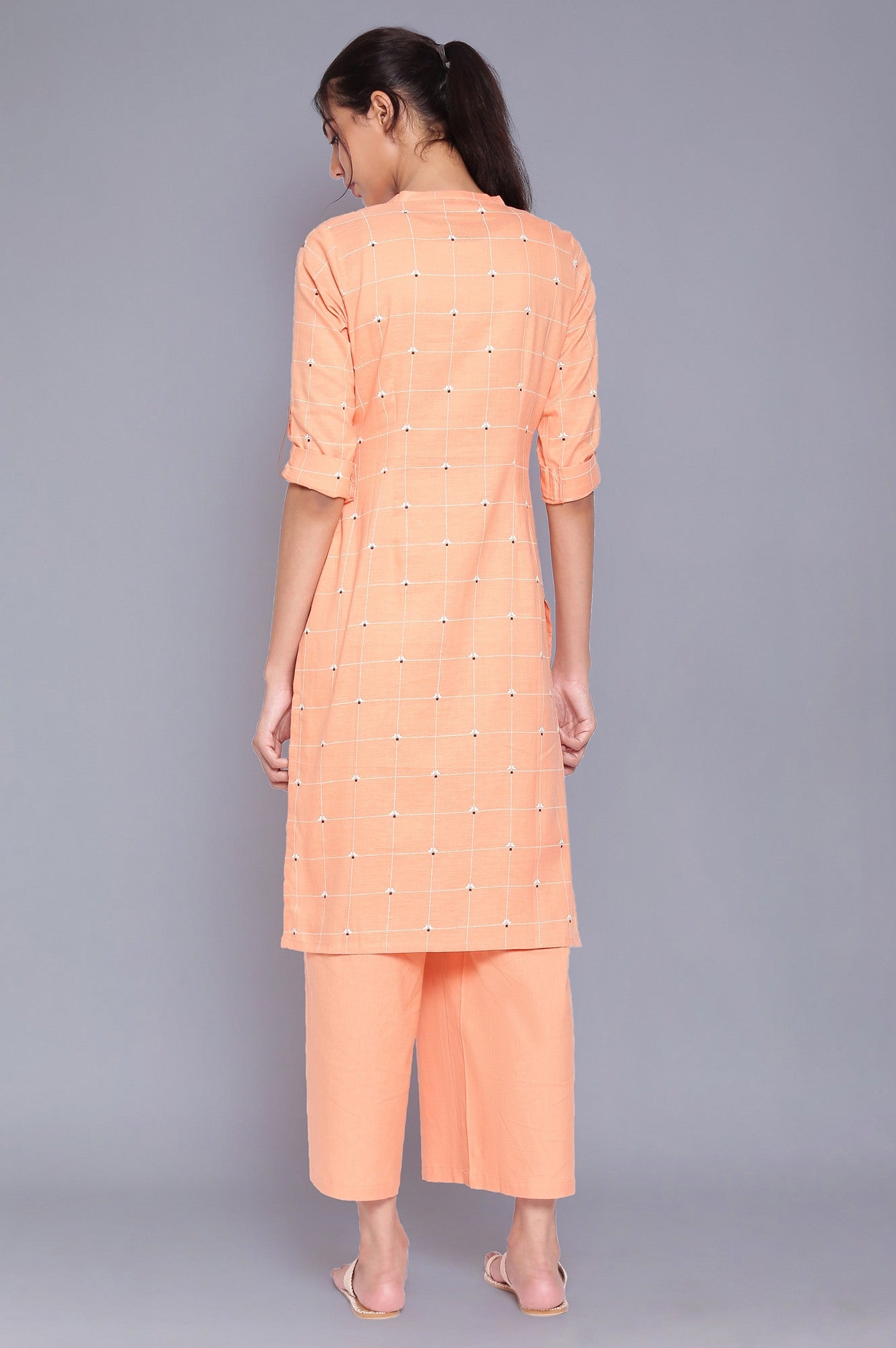 Orange Button Down kurta With Parallel Pants