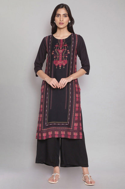 Black Geometric Printed kurta With Parallel Pants - wforwoman