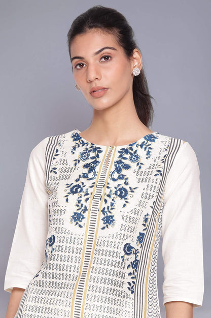 White Floral Printed kurta With Parallel Pants - wforwoman