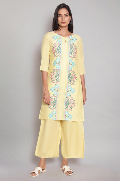 Yellow Floral Printed kurta With Parallel Pants - wforwoman