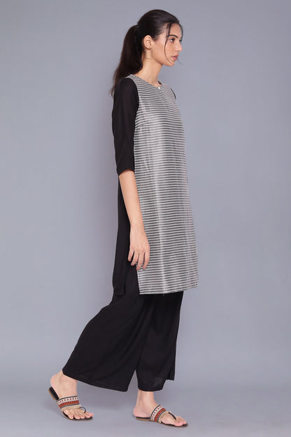 Black And Ecru Printed kurta With Parallel Pants