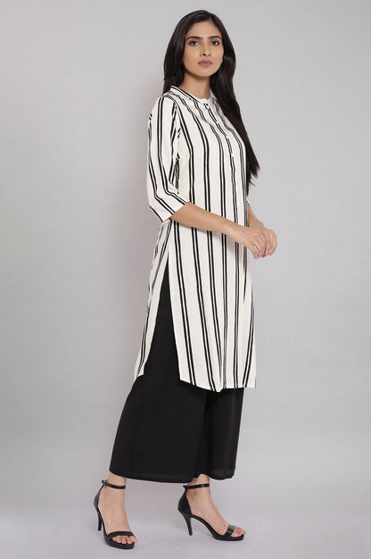 Ecru And Black Stripes Printed kurta With Parallel Pants