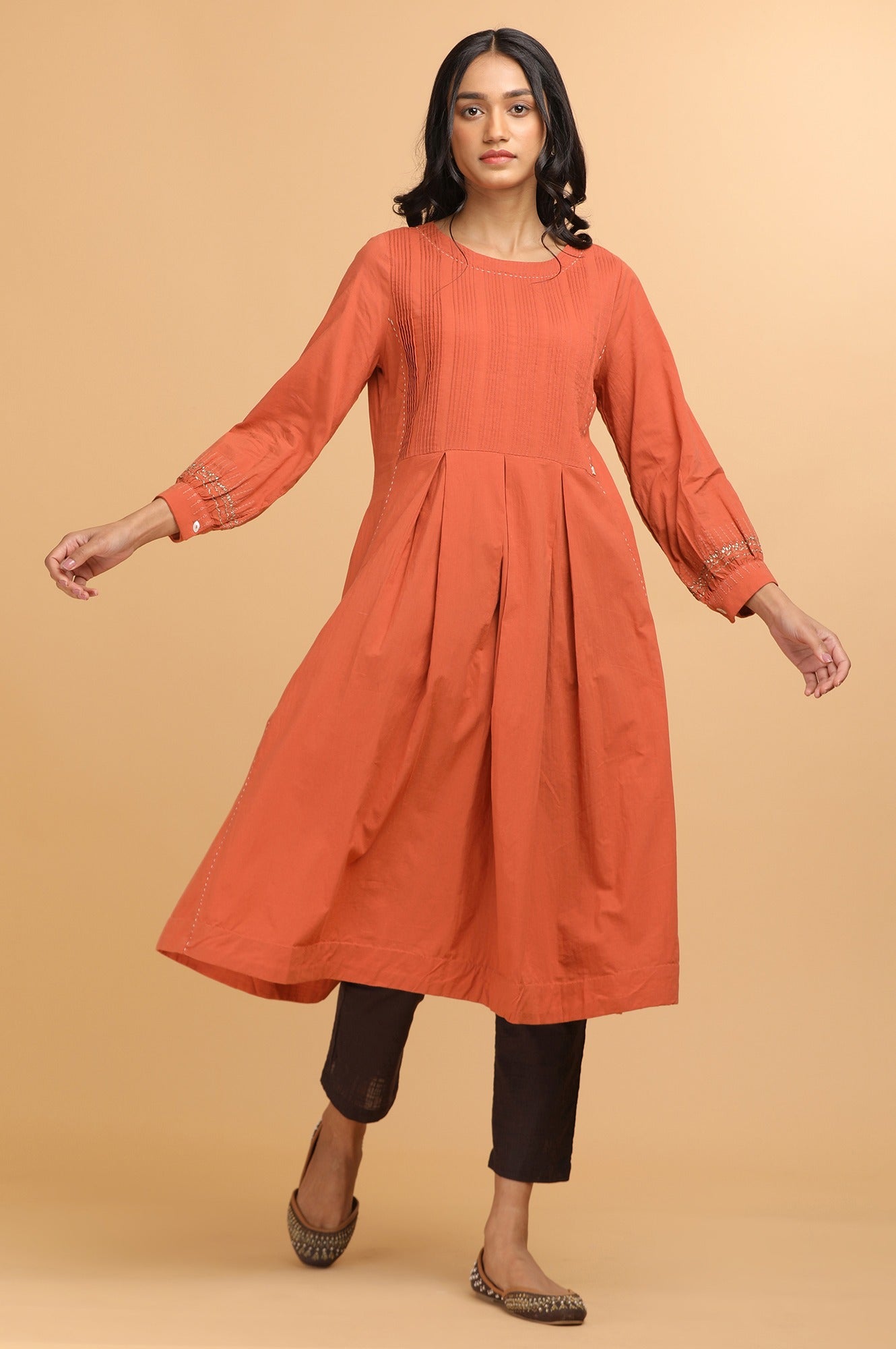 Red Pleated Voile kurta