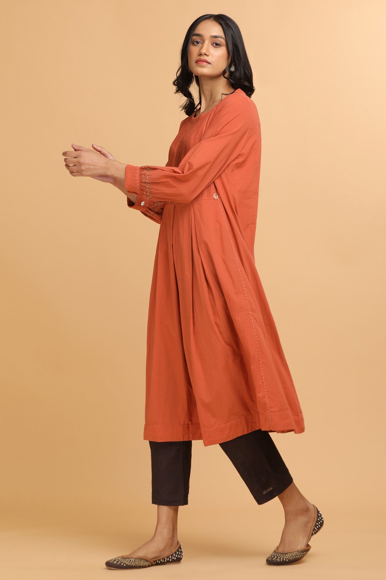 Red Pleated Voile kurta