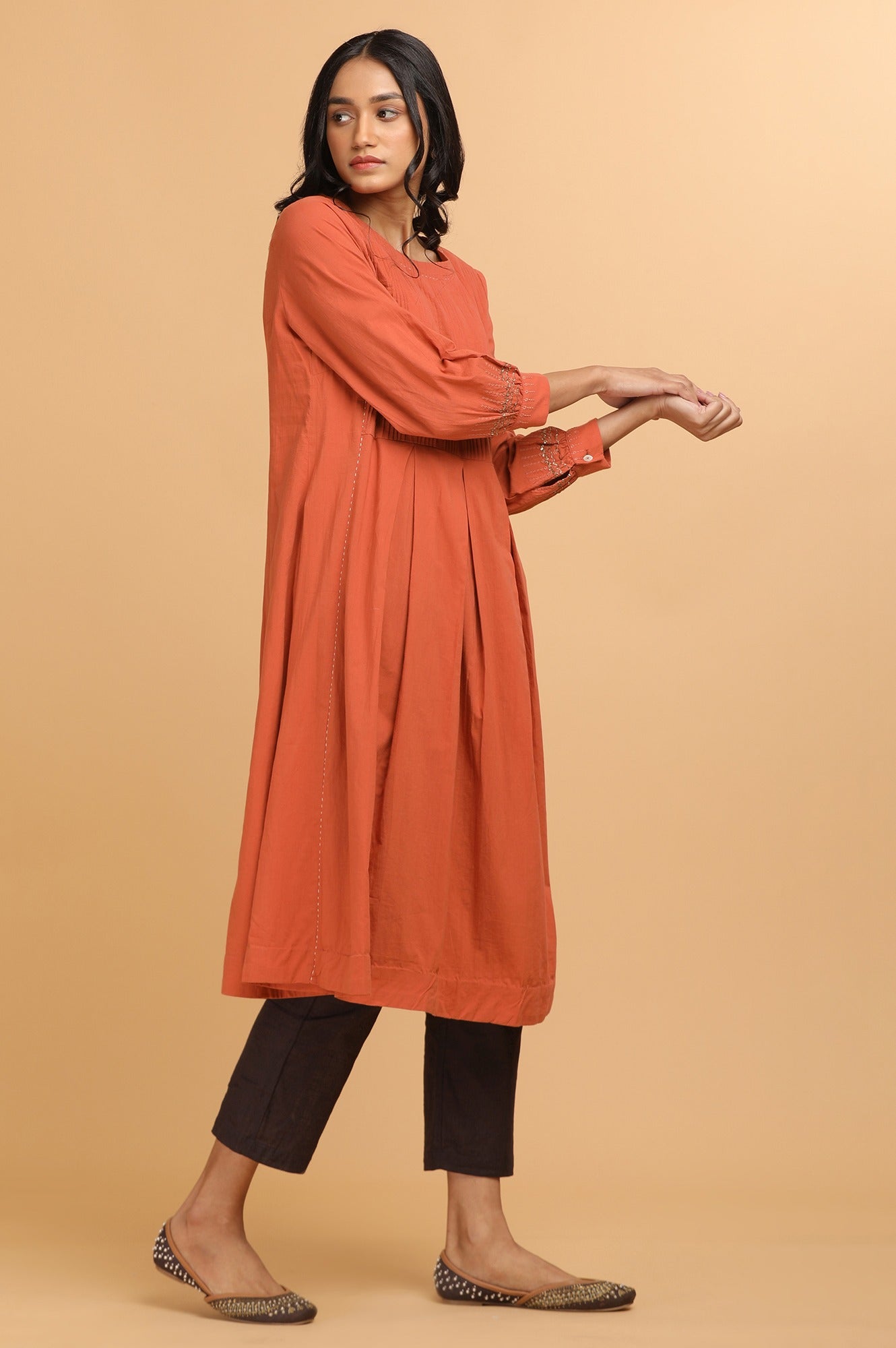 Red Pleated Voile kurta