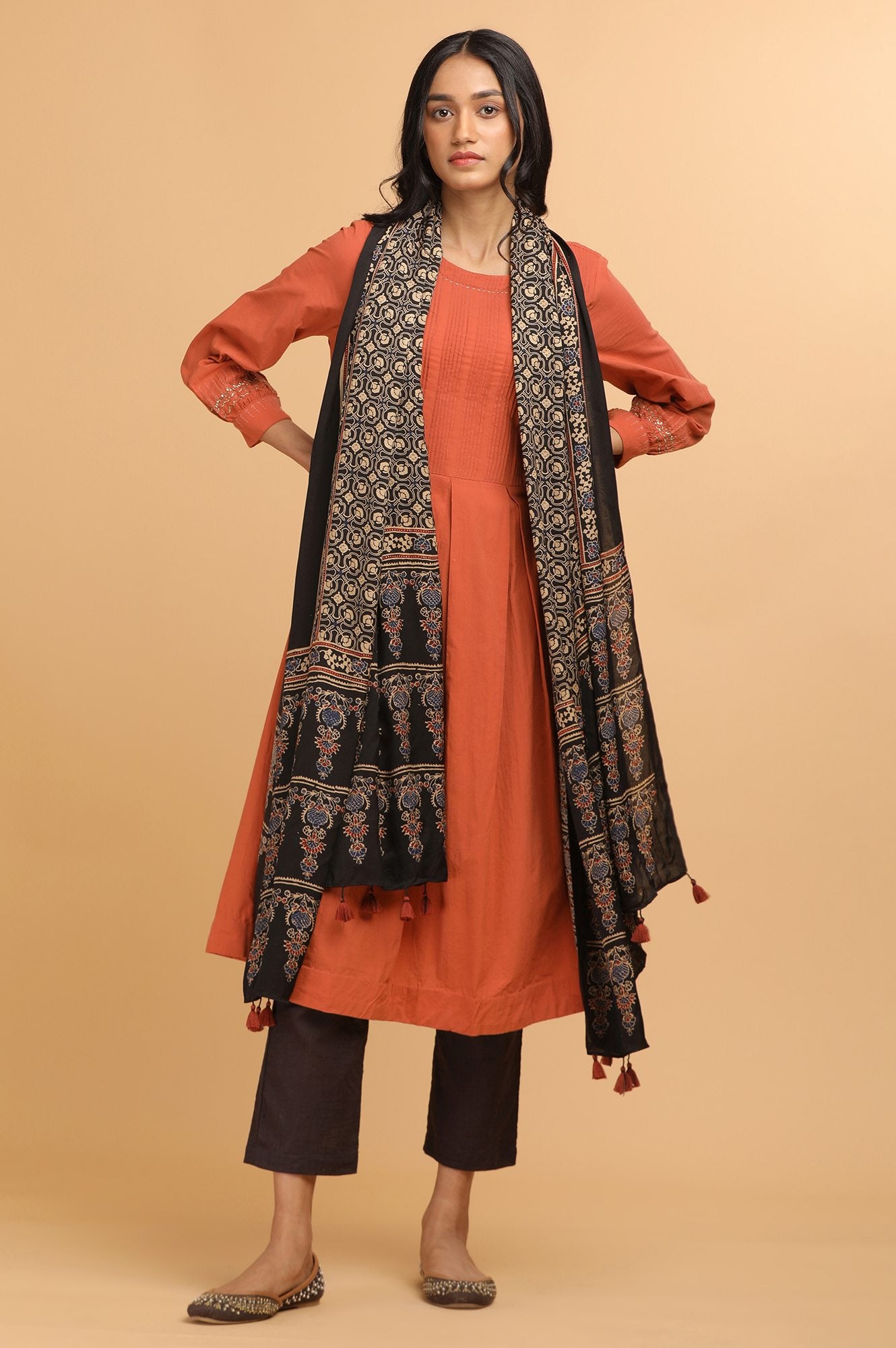 Red Pleated Voile kurta