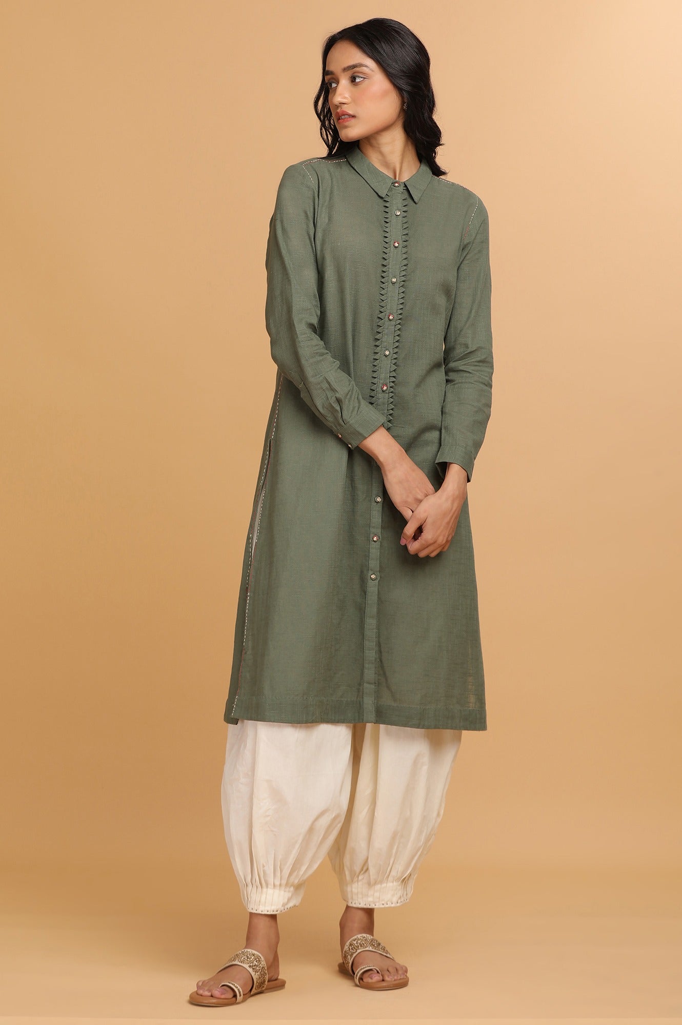 Green Cotton Shirt Dress