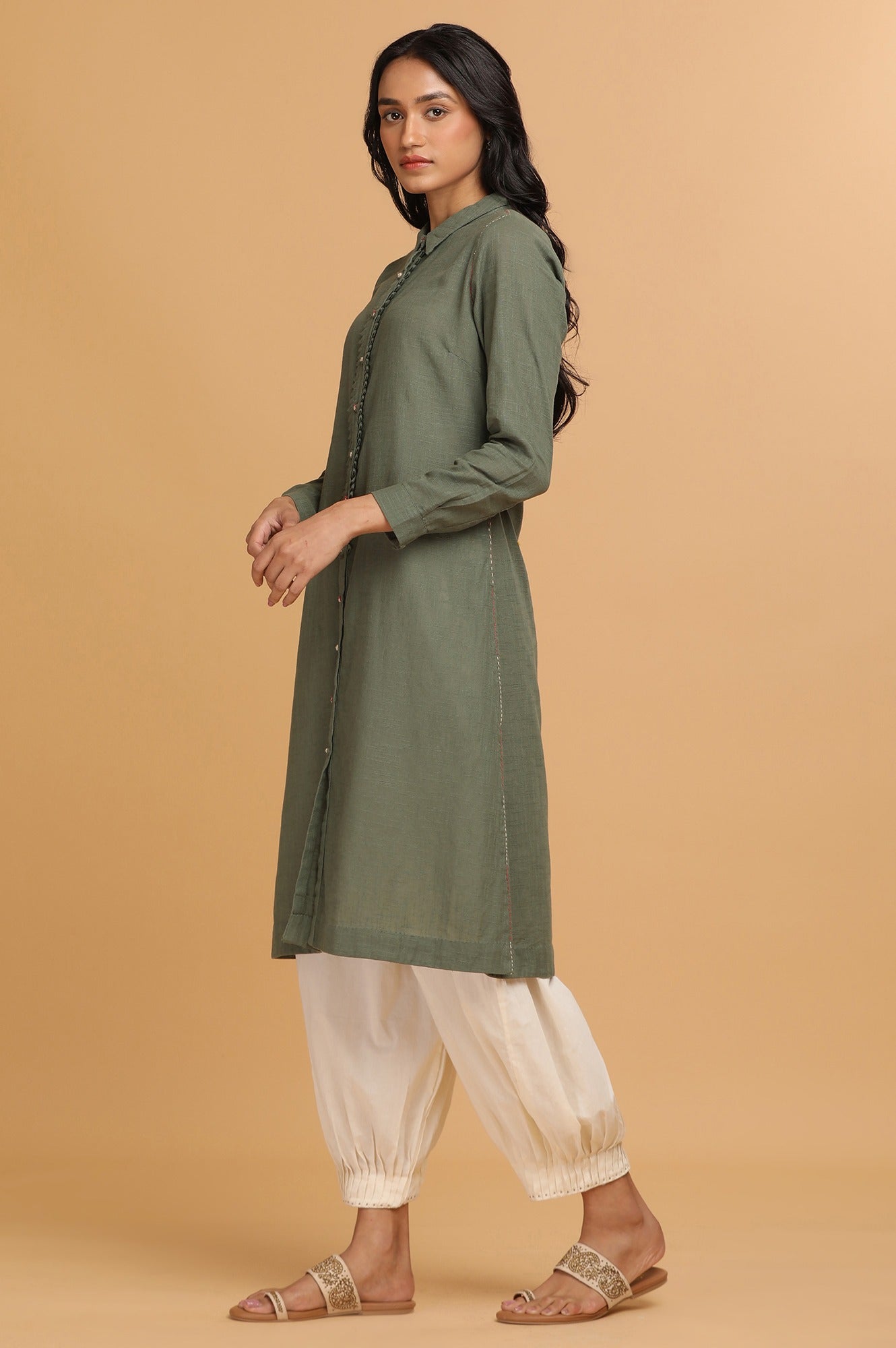 Green Cotton Shirt Dress