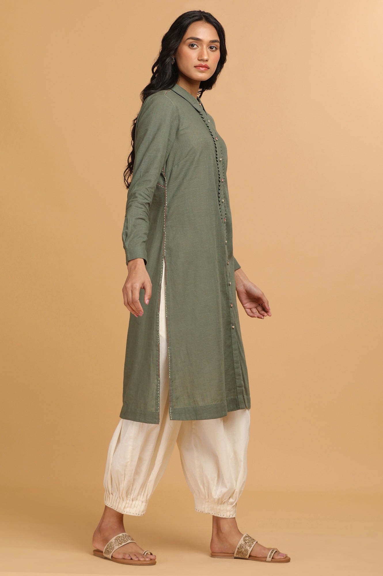 Green Cotton Shirt Dress