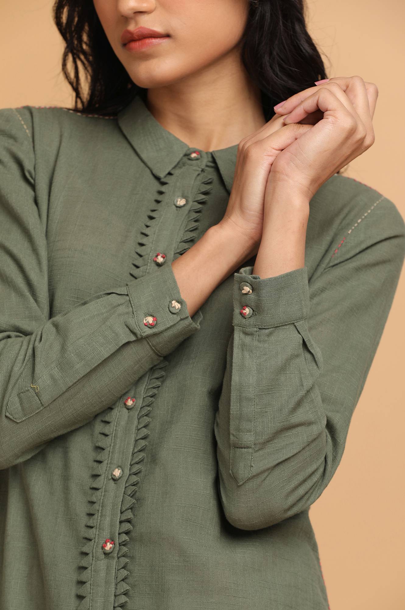 Green Cotton Shirt Dress