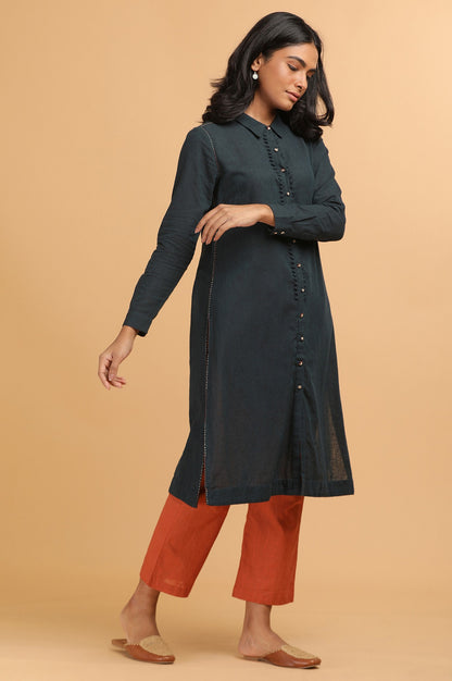 Deep Blue Cotton Shirt Dress