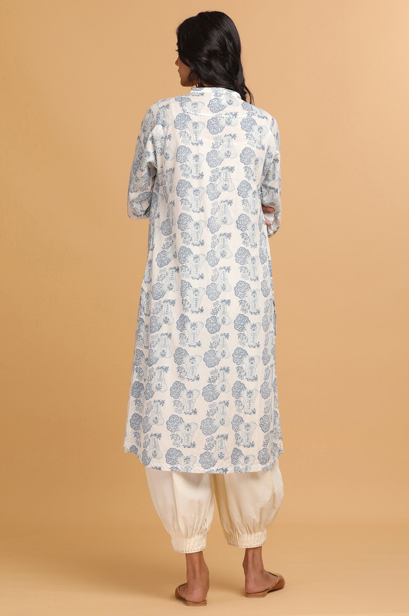 Ecru Hand Block Printed kurta