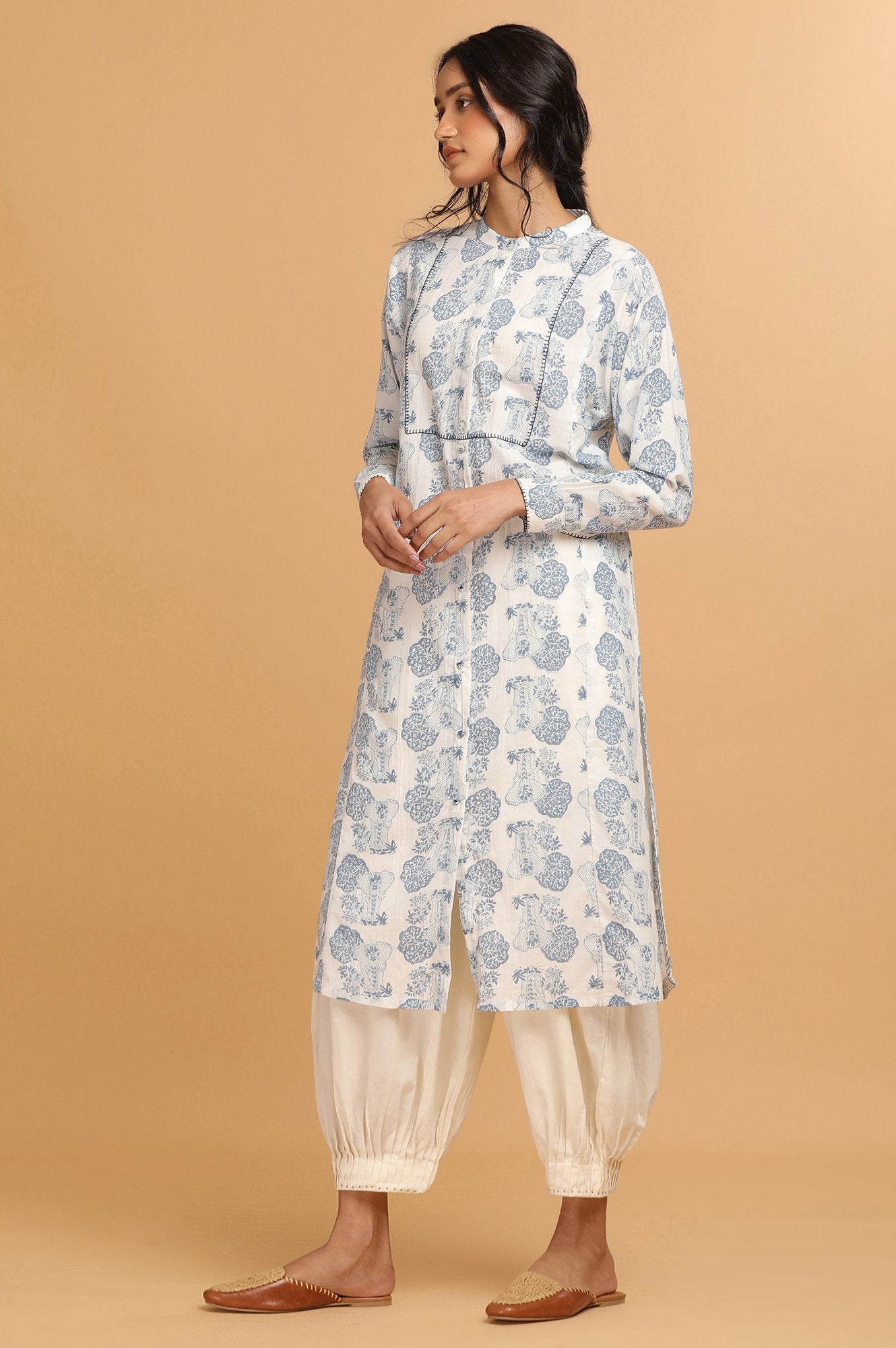 Ecru Hand Block Printed kurta