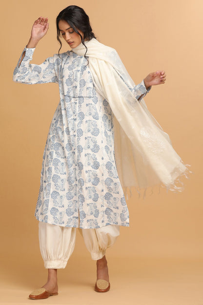 Ecru Hand Block Printed kurta