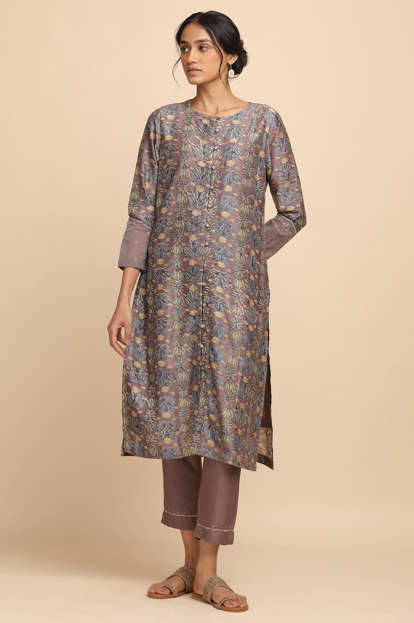 Light Grey Front Open Cotton Silk kurta