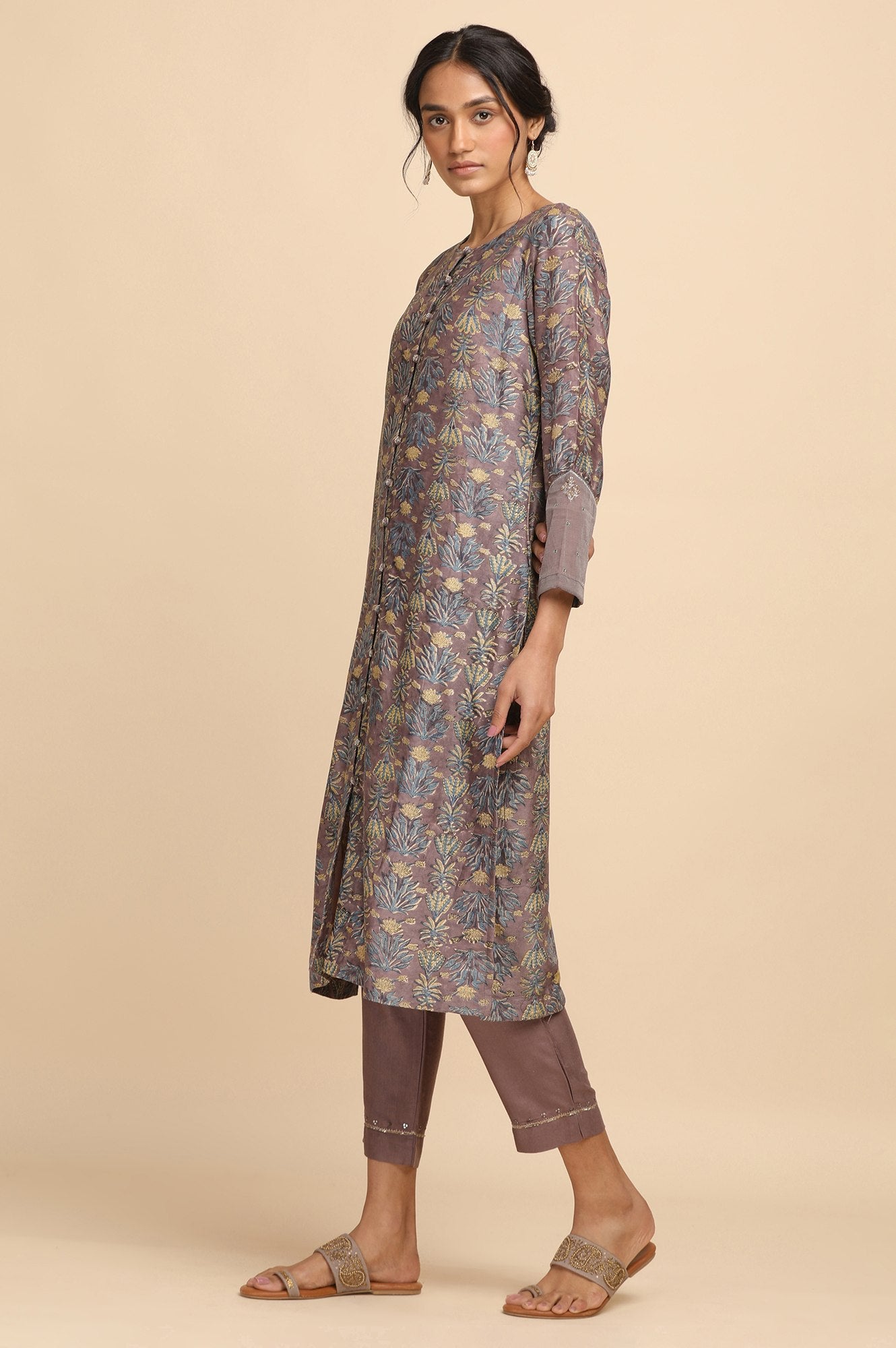 Light Grey Front Open Cotton Silk kurta