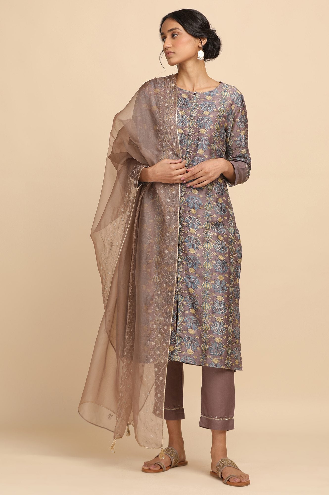 Light Grey Front Open Cotton Silk kurta