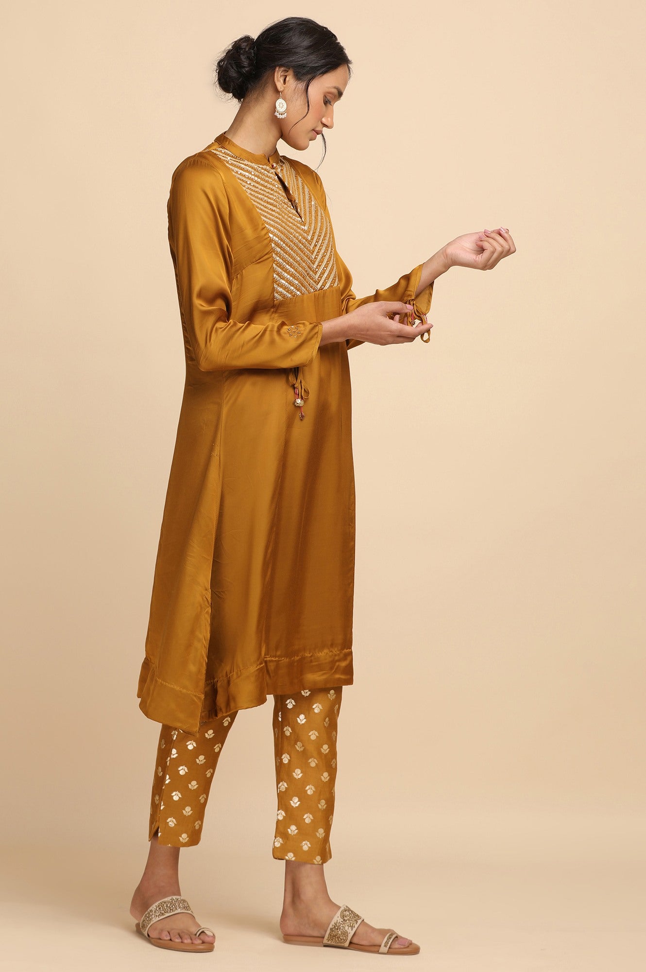 Dark Yellow Lustrous Modal Satin kurta