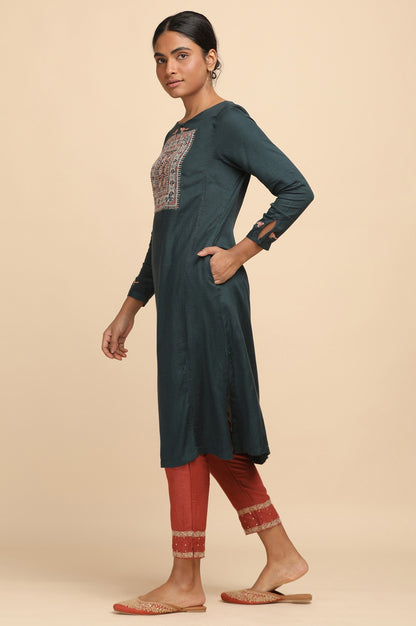 Teal Blue Embroidered kurta