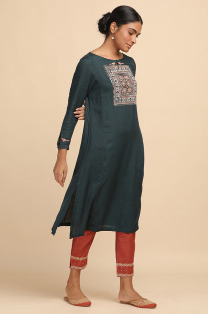 Teal Blue Embroidered kurta