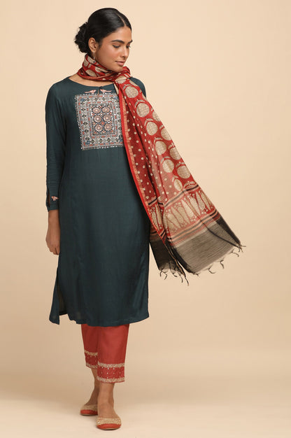 Teal Blue Embroidered kurta