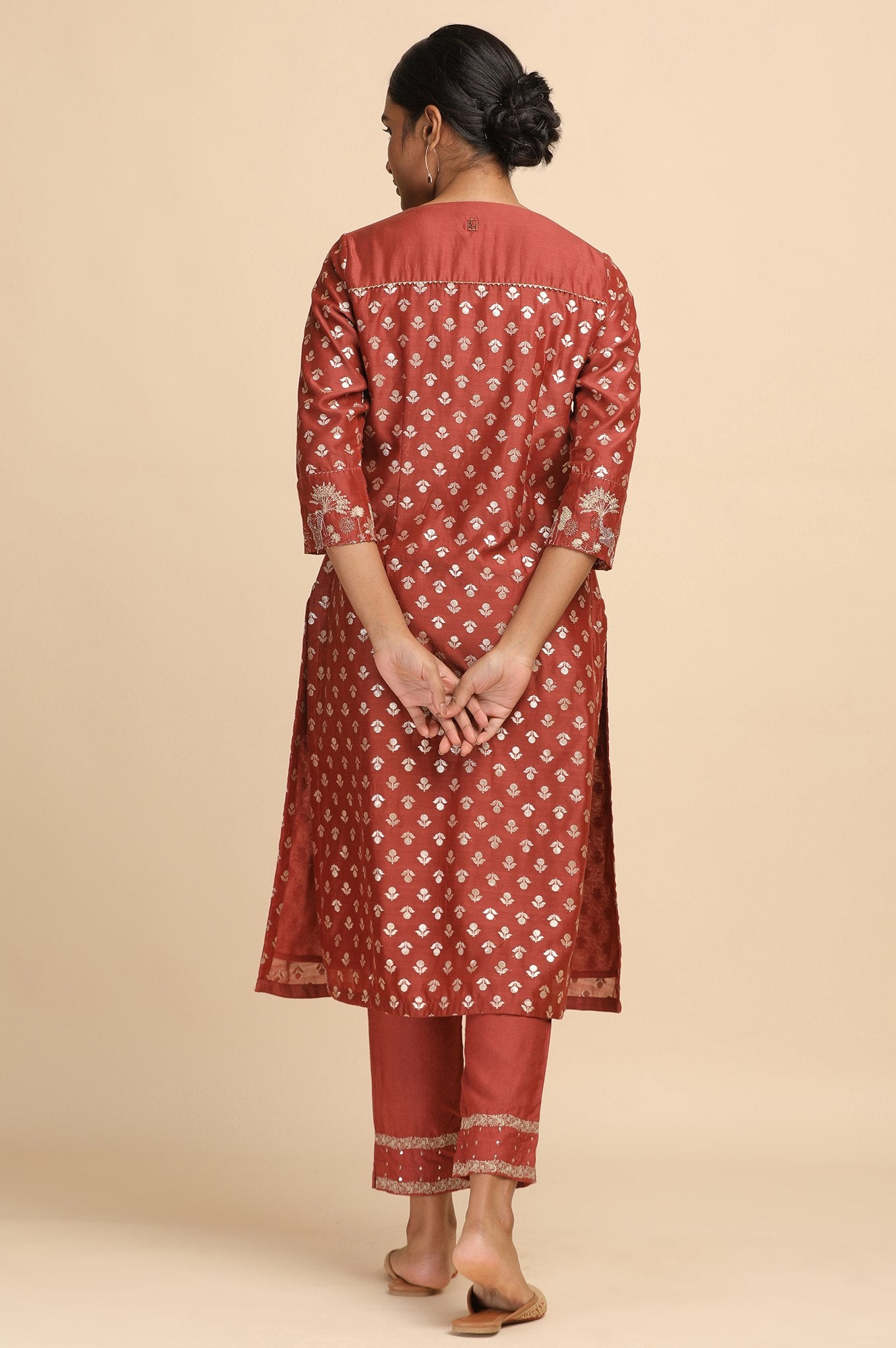 Red Cotton Silk Jacquard kurta