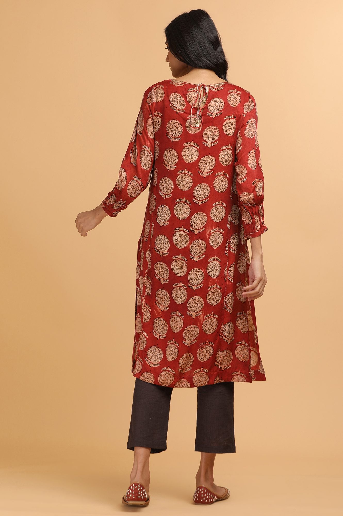 Red Ajrakh Print kurta in Modal Satin