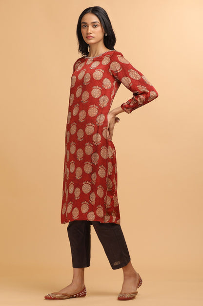 Red Ajrakh Print kurta in Modal Satin