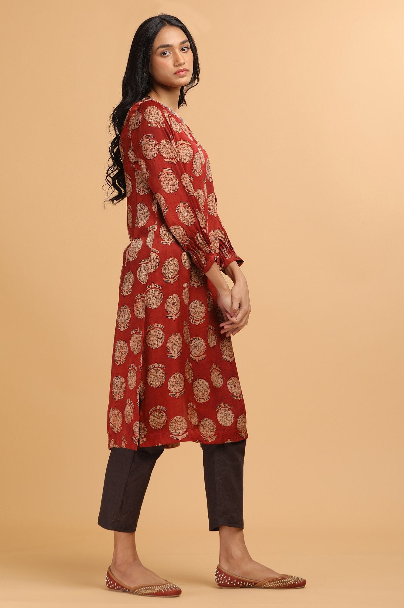 Red Ajrakh Print kurta in Modal Satin